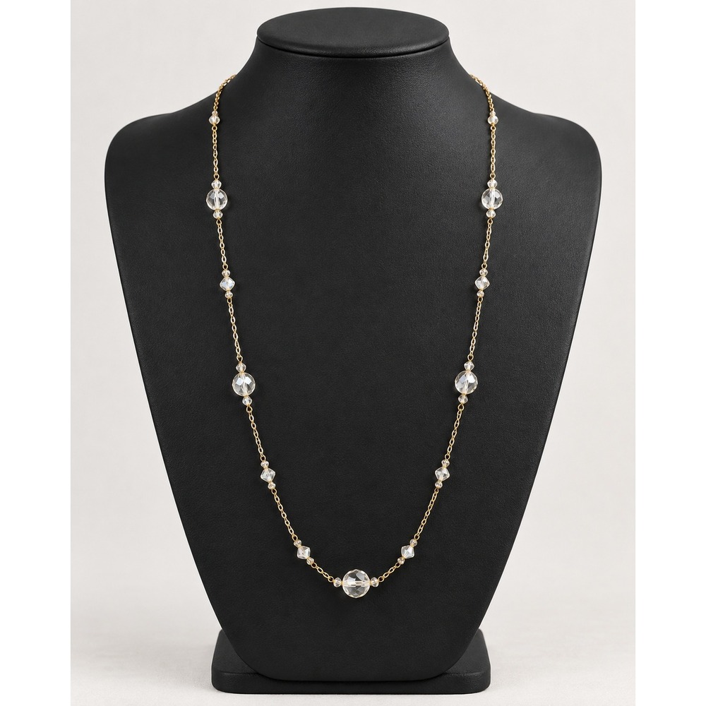 Caroline Roussel CR Long Gold Tone Clear Crystal Station Necklace